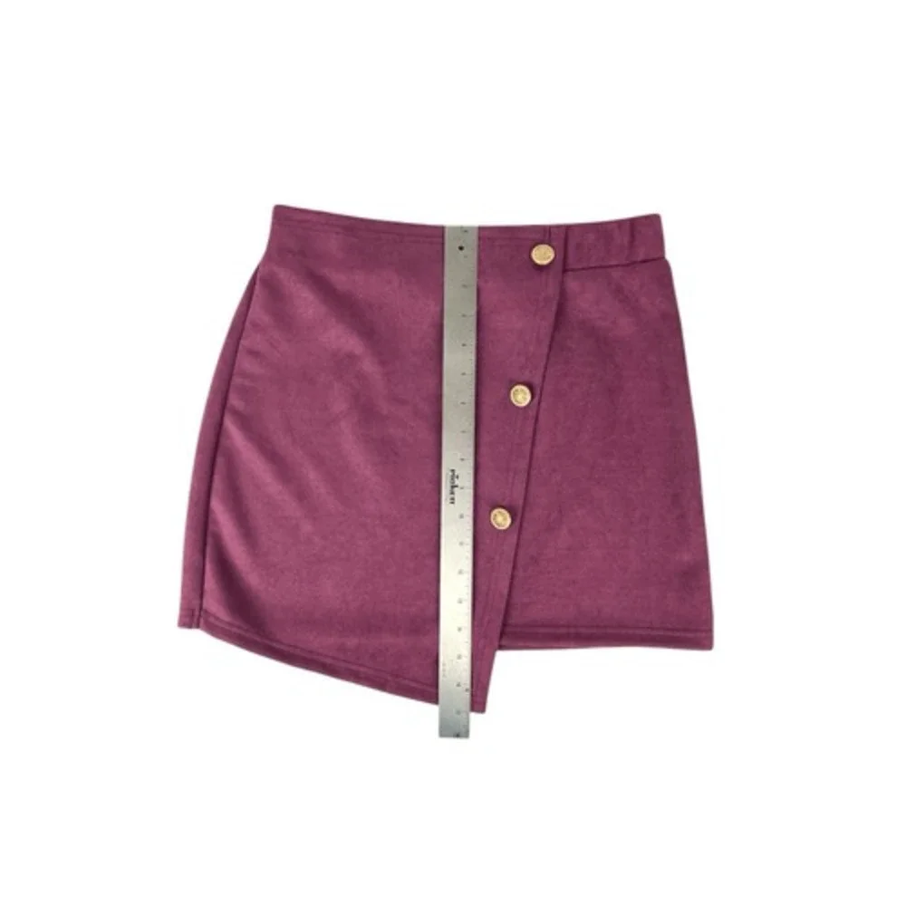 Shein‎ Maroon Red Faux Suede Foldover Mini Skirt Elastic Waist Size 6